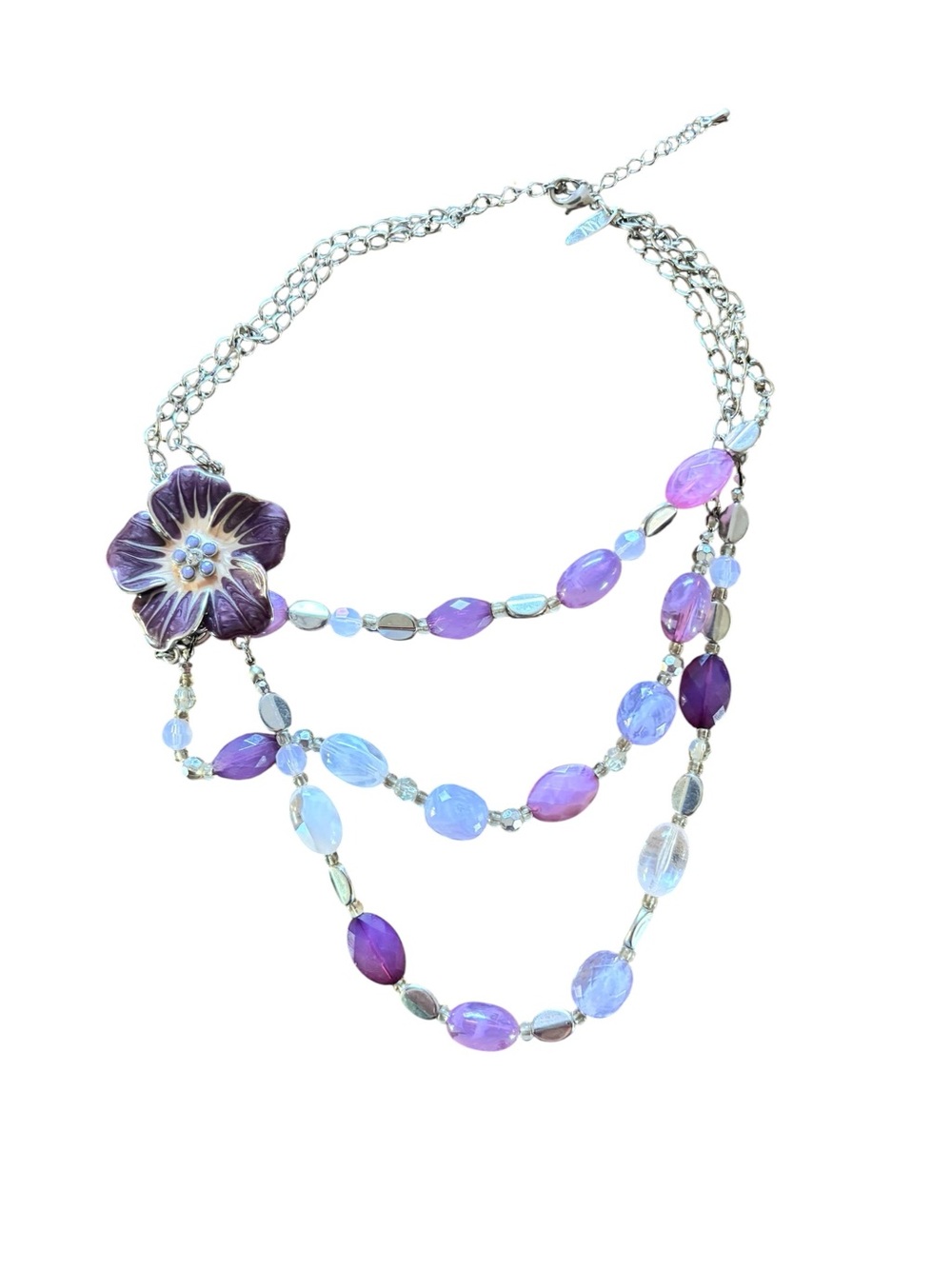 New York and Company Purple Floral Multi-Strand Necklace - Picture 2 of 3